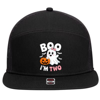 Funny Ghost Boo Im Two Years 2nd Birthday Halloween 7 Panel Mesh Trucker Snapback Hat