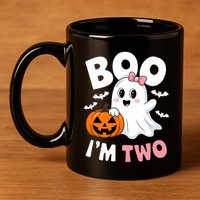 Funny Ghost Boo Im Two Years 2nd Birthday Halloween 11oz C Handle Ceramic Mug