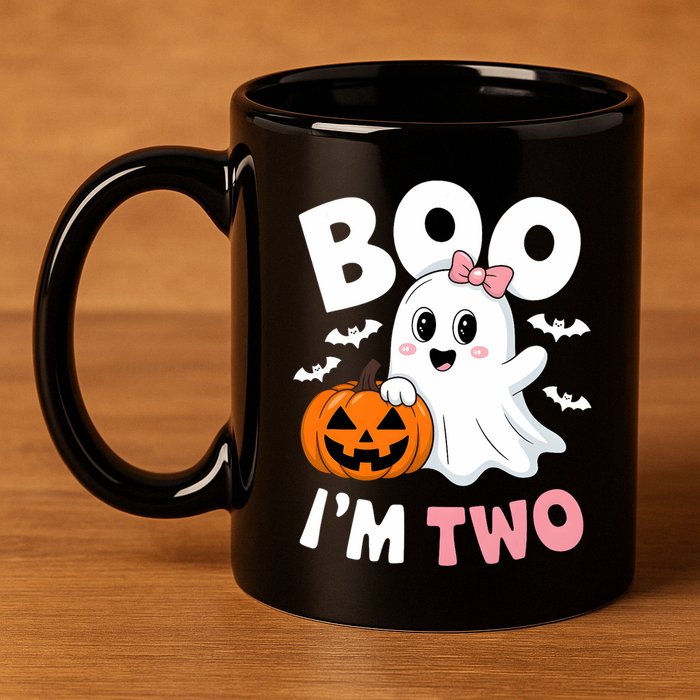 Funny Ghost Boo Im Two Years 2nd Birthday Halloween 11oz C Handle Ceramic Mug