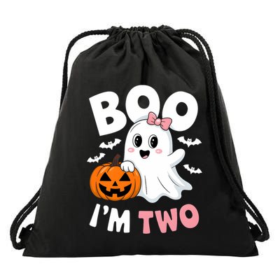 Funny Ghost Boo Im Two Years 2nd Birthday Halloween Drawstring Bag