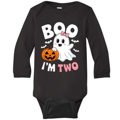 Funny Ghost Boo Im Two Years 2nd Birthday Halloween Baby Long Sleeve Bodysuit