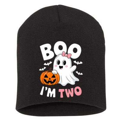 Funny Ghost Boo Im Two Years 2nd Birthday Halloween Short Acrylic Beanie