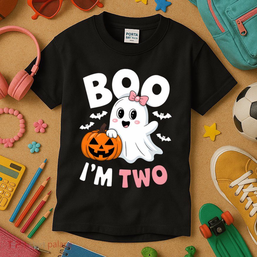 Funny Ghost Boo Im Two Years 2nd Birthday Halloween Kids T-Shirt
