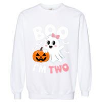 Funny Ghost Boo Im Two Years 2nd Birthday Halloween Garment-Dyed Sweatshirt