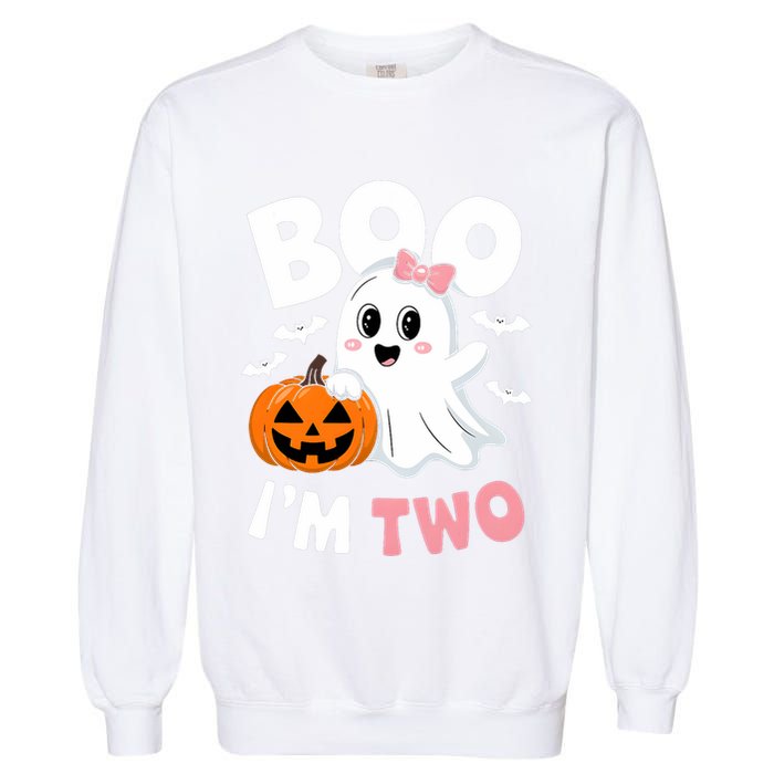 Funny Ghost Boo Im Two Years 2nd Birthday Halloween Garment-Dyed Sweatshirt