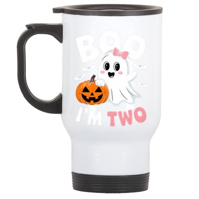 Funny Ghost Boo Im Two Years 2nd Birthday Halloween Stainless Steel Travel Mug