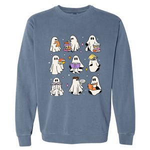 Funny Ghost Book Reading Halloween Books Lover Gift Garment-Dyed Sweatshirt