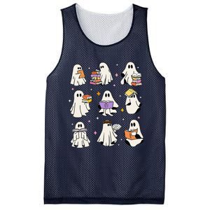 Funny Ghost Book Reading Halloween Books Lover Gift Mesh Reversible Basketball Jersey Tank