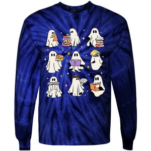 Funny Ghost Book Reading Halloween Books Lover Gift Tie-Dye Long Sleeve Shirt