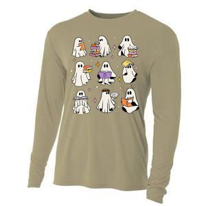 Funny Ghost Book Reading Halloween Books Lover Gift Cooling Performance Long Sleeve Crew