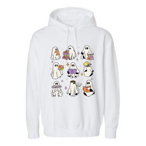 Funny Ghost Book Reading Halloween Books Lover Gift Garment-Dyed Fleece Hoodie