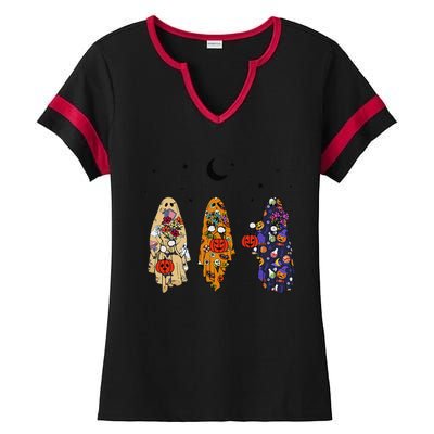 Funny Groovy Boo Ghost Halloween Autumn Fall Boo Boo Squad Ladies Halftime Notch Neck Tee