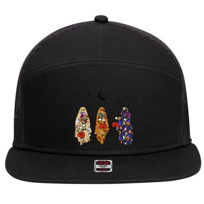 Funny Groovy Boo Ghost Halloween Autumn Fall Boo Boo Squad 7 Panel Mesh Trucker Snapback Hat