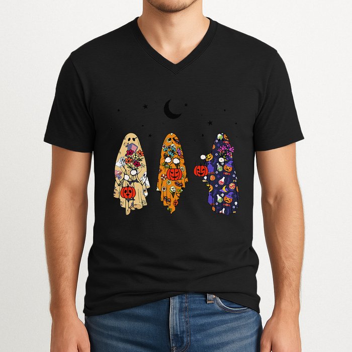 Funny Groovy Boo Ghost Halloween Autumn Fall Boo Boo Squad V-Neck T-Shirt