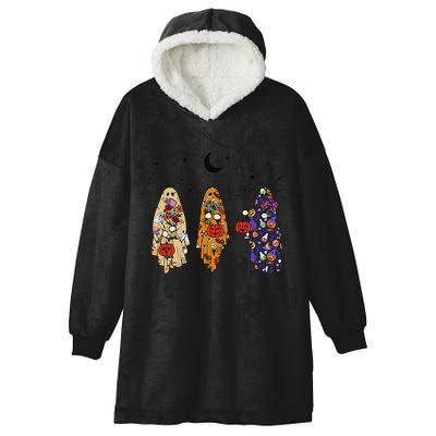 Funny Groovy Boo Ghost Halloween Autumn Fall Boo Boo Squad Hooded Wearable Blanket