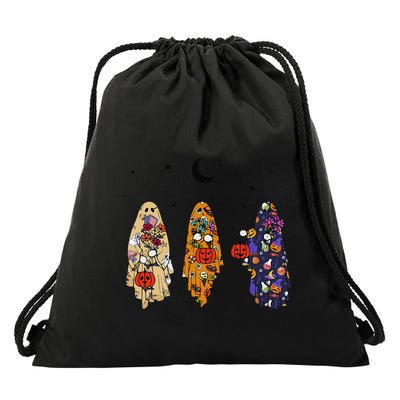 Funny Groovy Boo Ghost Halloween Autumn Fall Boo Boo Squad Drawstring Bag