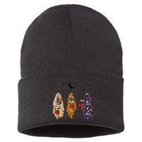 Funny Groovy Boo Ghost Halloween Autumn Fall Boo Boo Squad Sustainable Knit Beanie