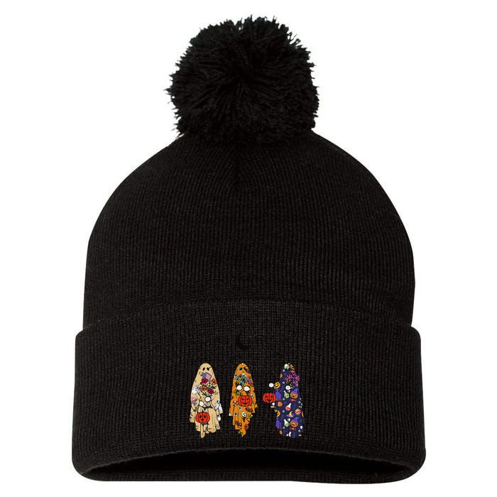 Funny Groovy Boo Ghost Halloween Autumn Fall Boo Boo Squad Pom Pom 12in Knit Beanie