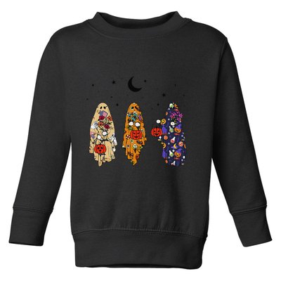 Funny Groovy Boo Ghost Halloween Autumn Fall Boo Boo Squad Toddler Sweatshirt