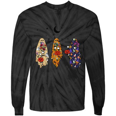 Funny Groovy Boo Ghost Halloween Autumn Fall Boo Boo Squad Tie-Dye Long Sleeve Shirt