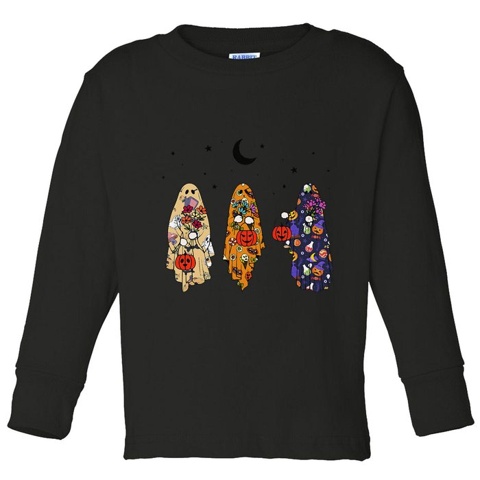 Funny Groovy Boo Ghost Halloween Autumn Fall Boo Boo Squad Toddler Long Sleeve Shirt