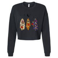Funny Groovy Boo Ghost Halloween Autumn Fall Boo Boo Squad Cropped Pullover Crew