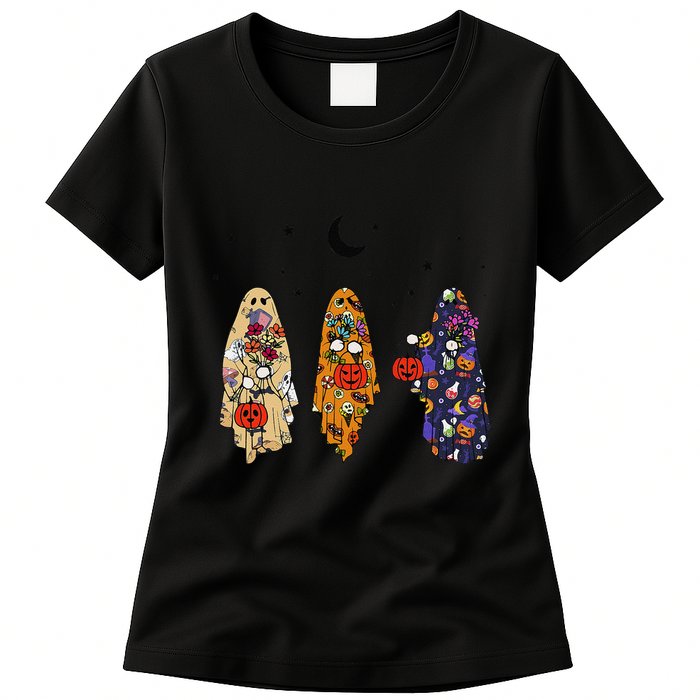 Funny Groovy Boo Ghost Halloween Autumn Fall Boo Boo Squad Womens T-Shirt