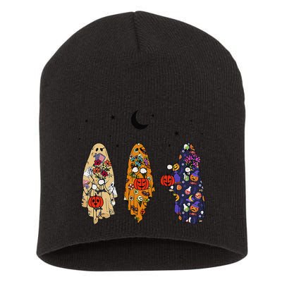 Funny Groovy Boo Ghost Halloween Autumn Fall Boo Boo Squad Short Acrylic Beanie