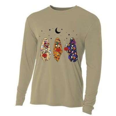 Funny Groovy Boo Ghost Halloween Autumn Fall Boo Boo Squad Cooling Performance Long Sleeve Crew