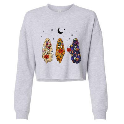 Funny Groovy Boo Ghost Halloween Autumn Fall Boo Boo Squad Cropped Pullover Crew