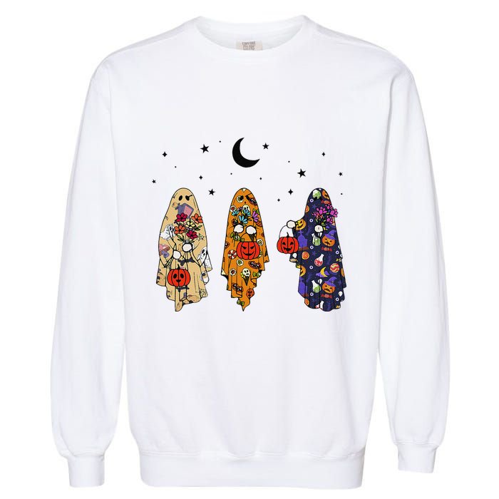 Funny Groovy Boo Ghost Halloween Autumn Fall Boo Boo Squad Garment-Dyed Sweatshirt