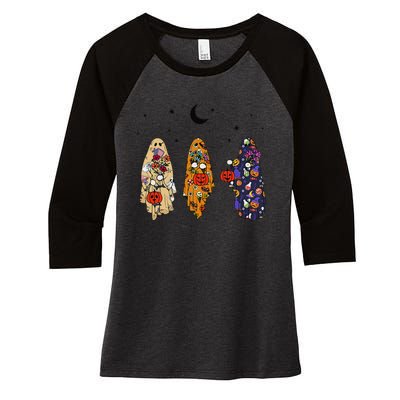 Funny Groovy Boo Ghost Halloween Autumn Fall Boo Boo Squad Women's Tri-Blend 3/4-Sleeve Raglan Shirt