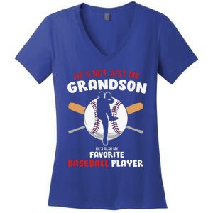 Funny Grandson Baseball Player Grandson Gift From Grandpa Funny Baseball Women's V-Neck T-Shirt