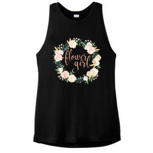 Flower Girl Blush Floral Wreath Wedding Ladies PosiCharge Tri-Blend Wicking Tank