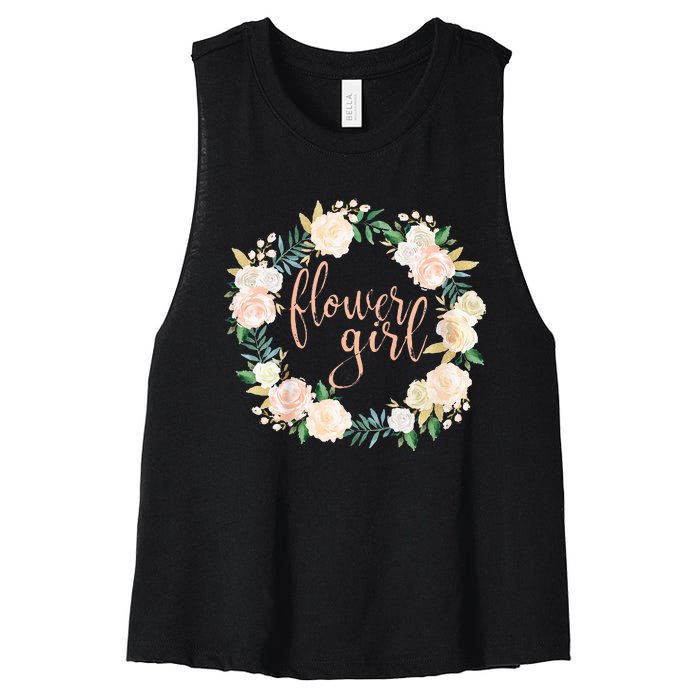 Flower Girl Blush Floral Wreath Wedding Women's Racerback Cropped Tank