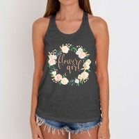 Flower Girl Blush Floral Wreath Wedding Women's Knotted Racerback Tank