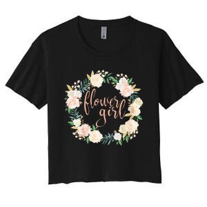 Flower Girl Blush Floral Wreath Wedding Women's Crop Top Tee