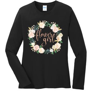 Flower Girl Blush Floral Wreath Wedding Ladies Long Sleeve Shirt