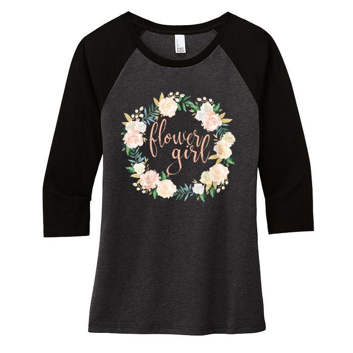 Flower Girl Blush Floral Wreath Wedding Women's Tri-Blend 3/4-Sleeve Raglan Shirt