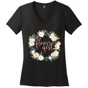 Flower Girl Blush Floral Wreath Wedding Women's V-Neck T-Shirt