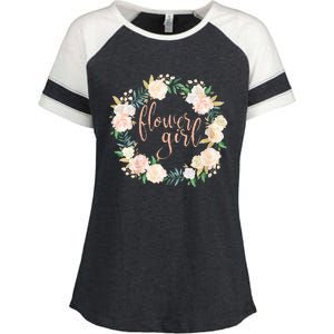 Flower Girl Blush Floral Wreath Wedding Enza Ladies Jersey Colorblock Tee