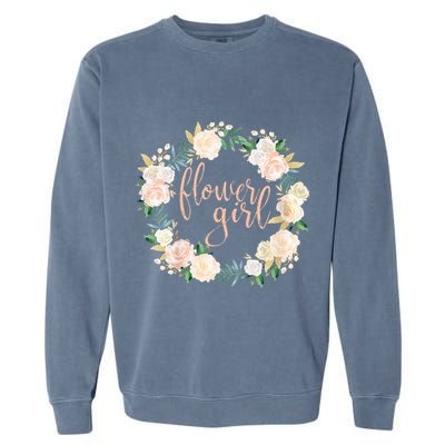 Flower Girl Blush Floral Wreath Wedding Garment-Dyed Sweatshirt