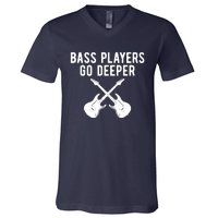 Funny Guitar Bass Players Go Deeper Guitarist V-Neck T-Shirt