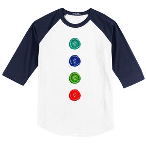 Four Groovy Buttons Blue Halloween Cat Costume Baseball Sleeve Shirt