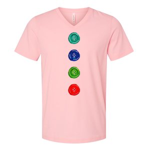 Four Groovy Buttons Blue Halloween Cat Costume V-Neck T-Shirt