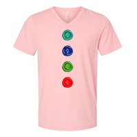 Four Groovy Buttons Blue Halloween Cat Costume V-Neck T-Shirt