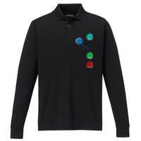 Four Groovy Buttons Blue Cat Funny Halloween Performance Long Sleeve Polo