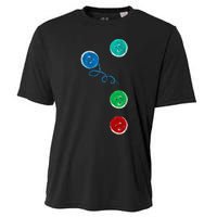 Four Groovy Buttons Blue Cat Funny Halloween Cooling Performance Crew T-Shirt