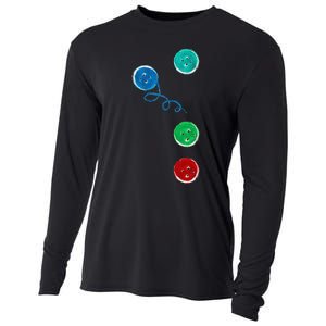 Four Groovy Buttons Blue Cat Funny Halloween Cooling Performance Long Sleeve Crew