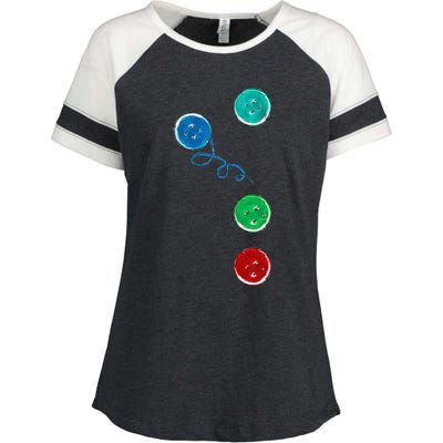 Four Groovy Buttons Blue Cat Funny Halloween Enza Ladies Jersey Colorblock Tee